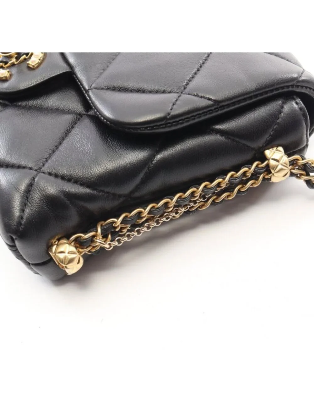 Chanel Shoulder Bag Quilted Small Flap Chain Black Lambskin